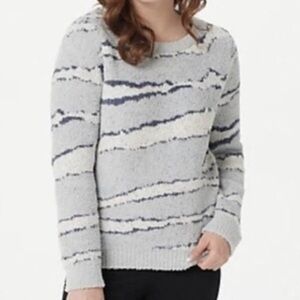 Barefoot Dreams CozyChic Seaside Crew-Neck Pullover Sweater Ocean Zebra
